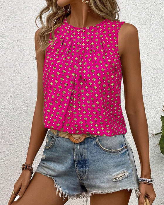 Sleeveless Crew Neck Printed Tank Top