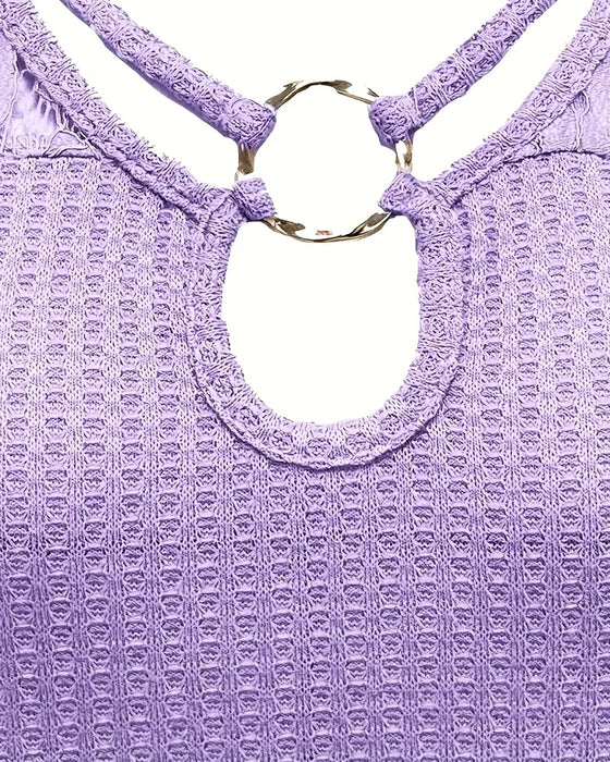 Lace Panel Knitted T-Shirt