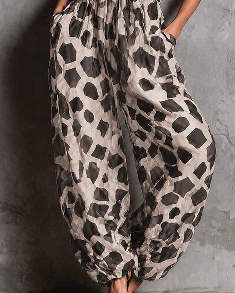 Leopard Print Suspender Wide Leg Jumpsuit