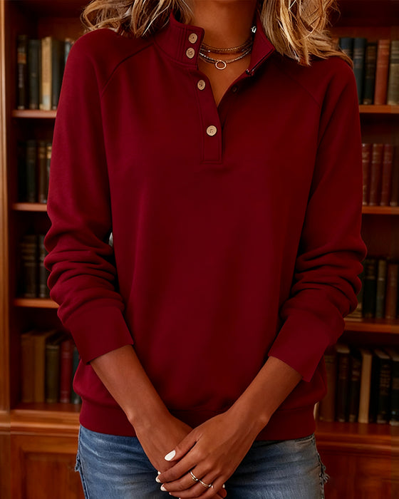 Polo Collar Half-Open Placket Sweatshirt