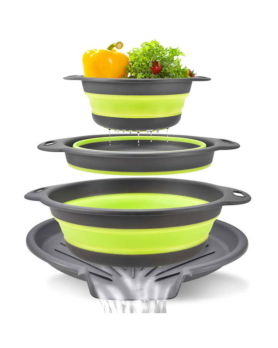Collapsible Kitchen Strainer Colander Set with Drainage Base Tray