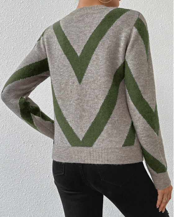 Geometric-Print Crew Neck Jumper