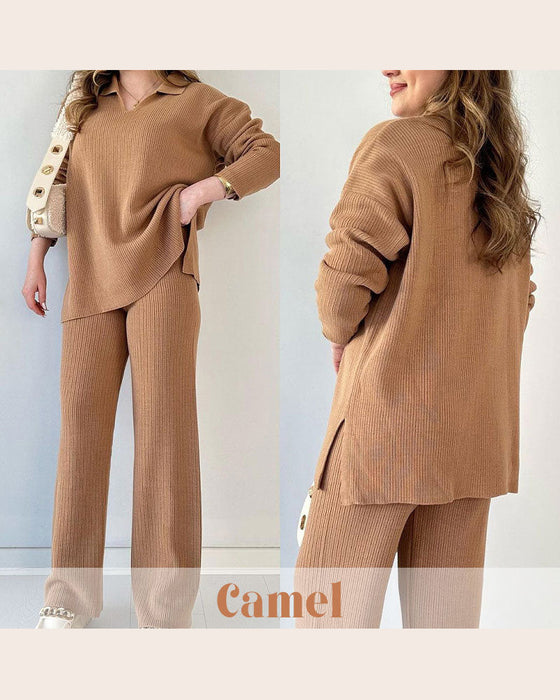 Solid - Colored and Knit Feature Two - Piece Set