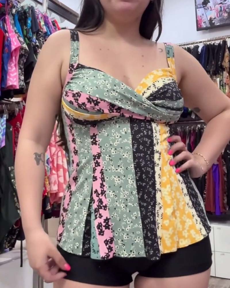 Color-Blocked Halter Tankni