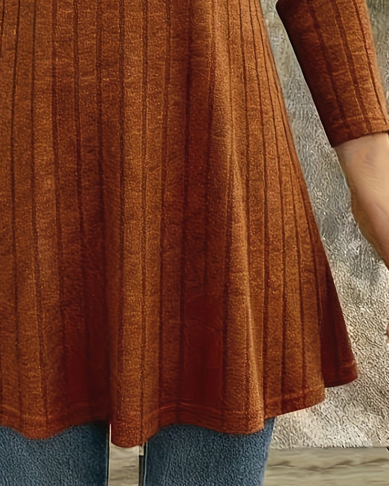 Lapel Button Ribbed Flared Top