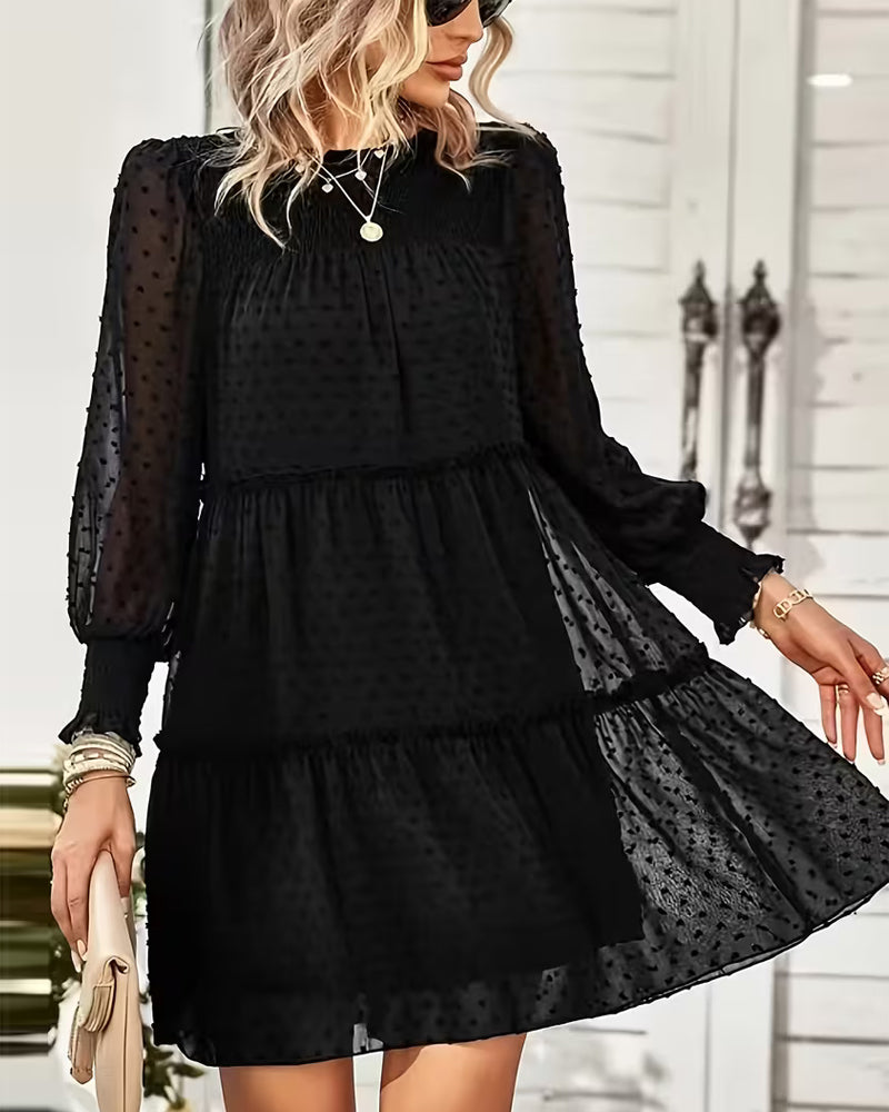 Elegant Puff Sleeves And Three-Dimensional Flowers Dress