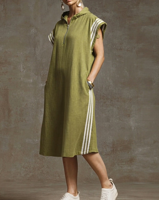Hooded Color-Blocked Casual Dress