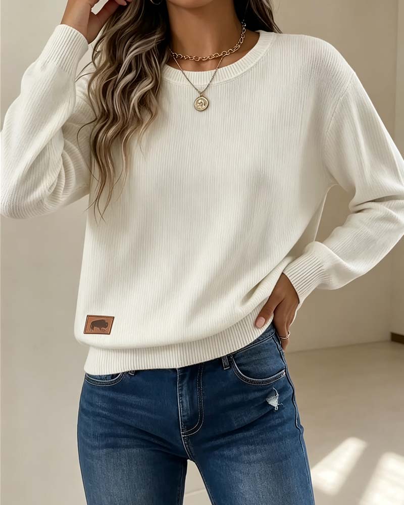 Crew Neck Long Sleeve Knit Pullover