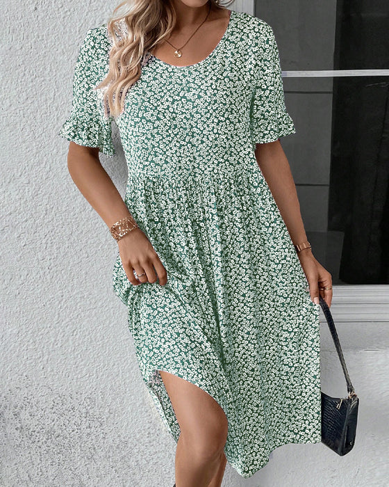 Floral print round neck elegant dress