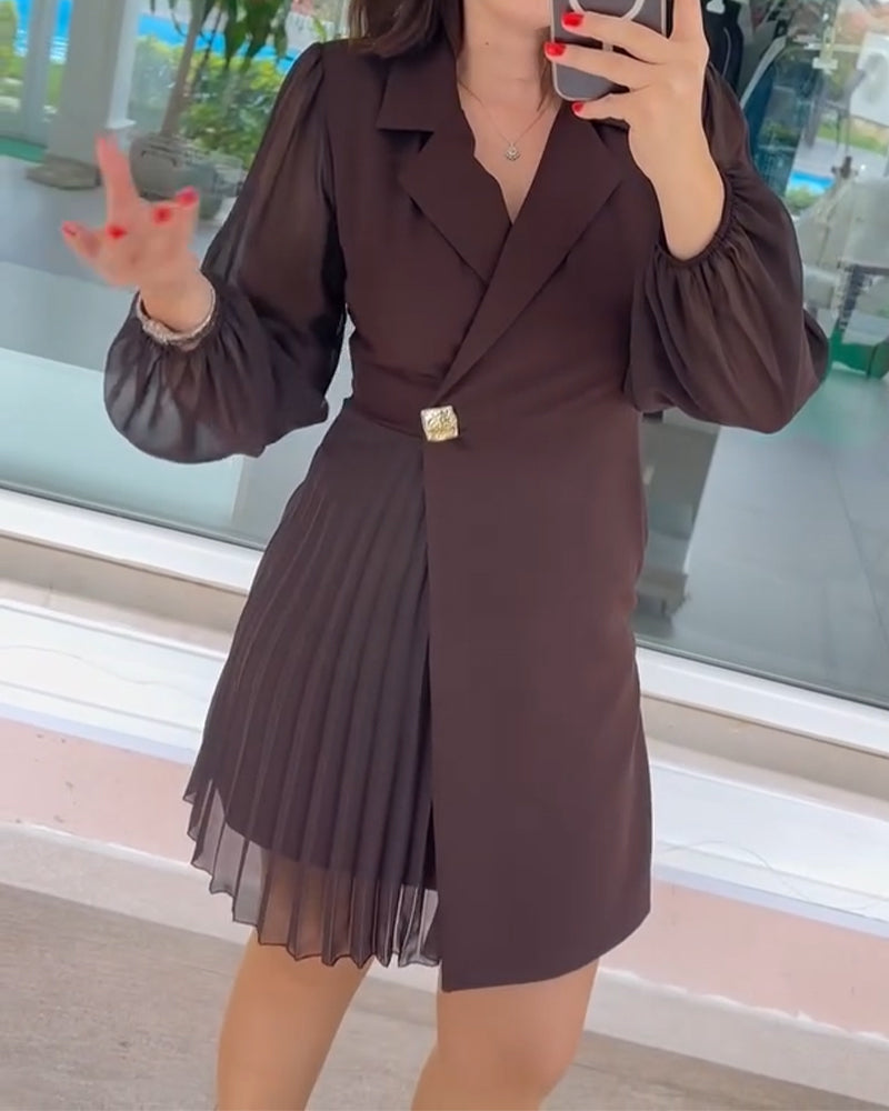 Lantern Sleeve Chiffon Patchwork Suit Dress