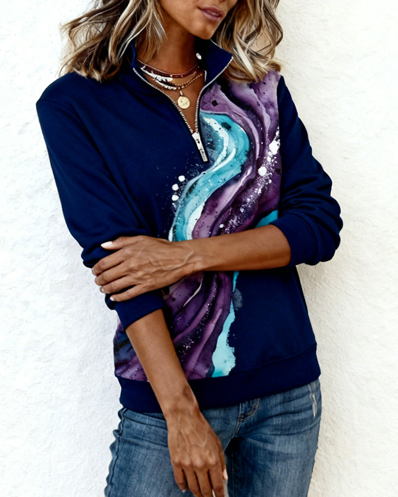 Long-Sleeved Half-Zip Pullover Printed Sweatshirt