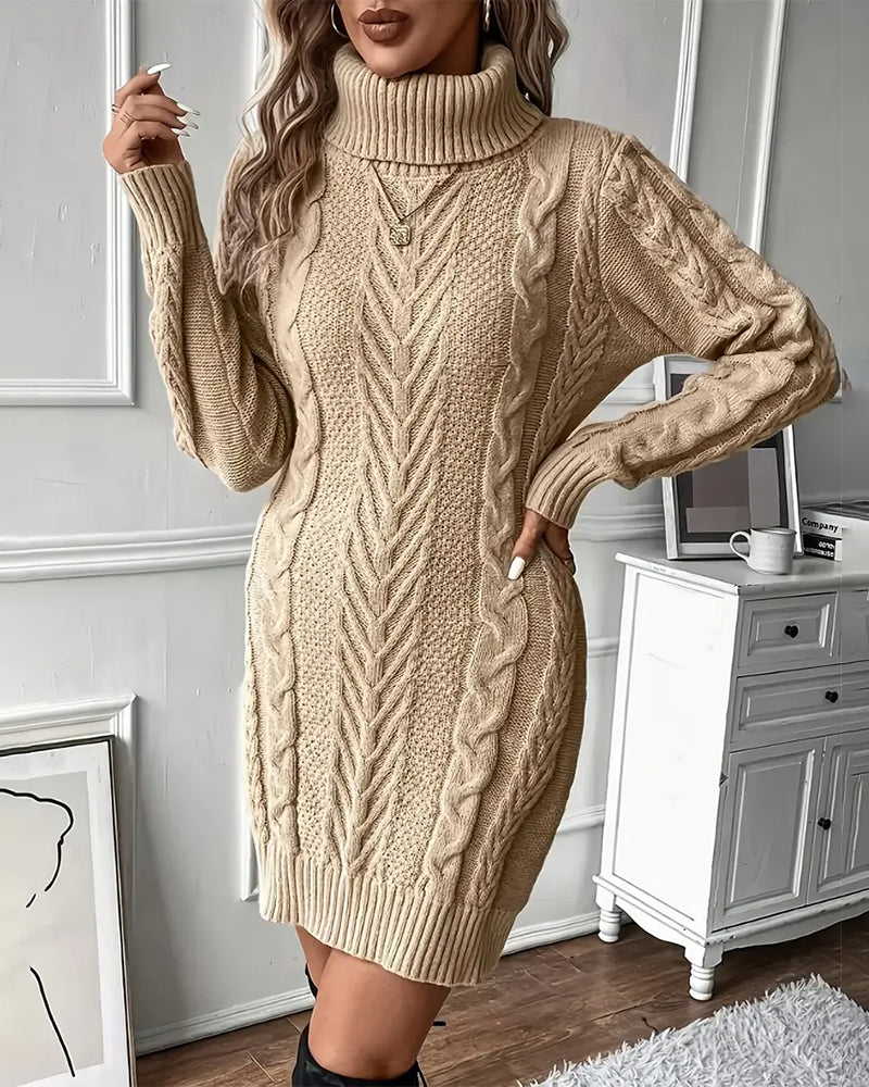 Stylish Solid Color Turtleneck Sweater Dress