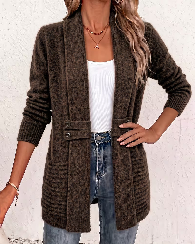 Solid Color Button Embellished Cardigan