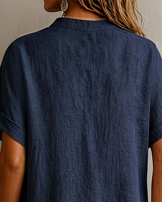 V-Neck Short Sleeve Loose Blouse