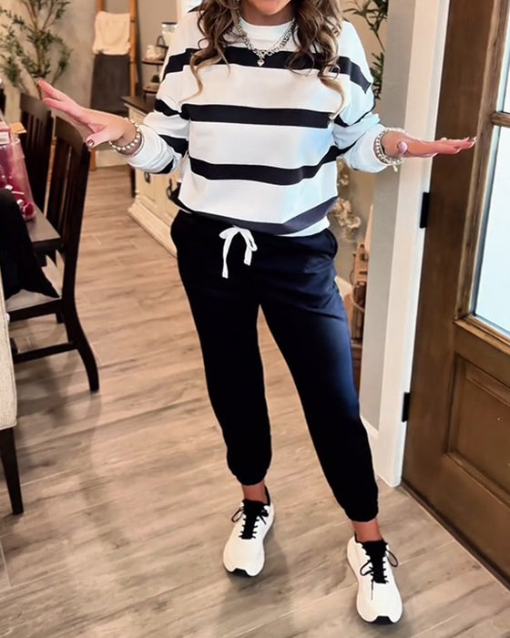 Casual Striped Sporty Two-Piece Sets