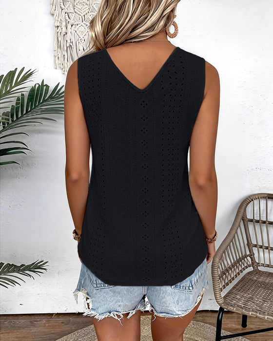 V-Neck Solid Color Cut-Out Casual Tank Top