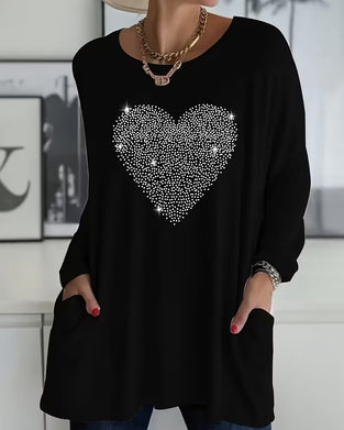 Fine Glitter Love Pocket Design Top
