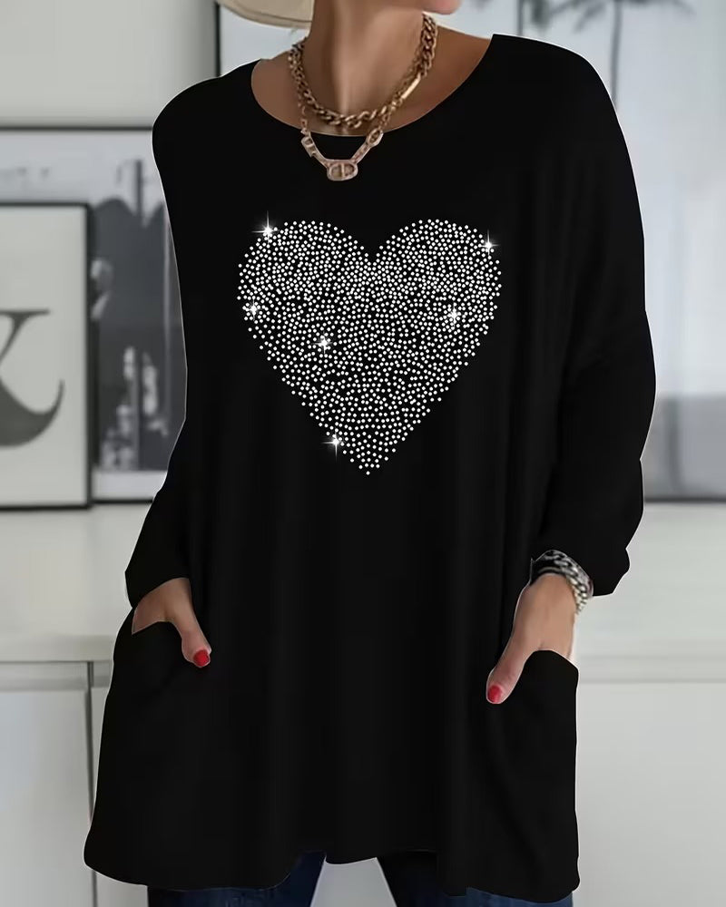 Fine Glitter Love Pocket Design Top