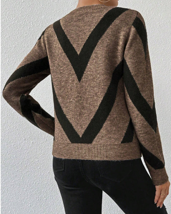 Geometric-Print Crew Neck Jumper