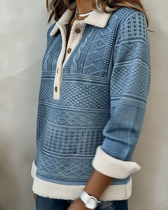 Collared Patchwork Fashion Casual Sweatshirt