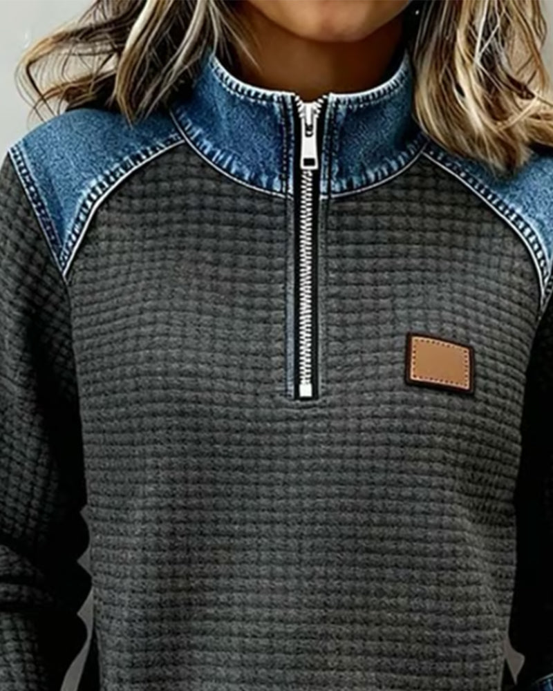 Half-Zip Collar Color-Blocked Sweatshirt