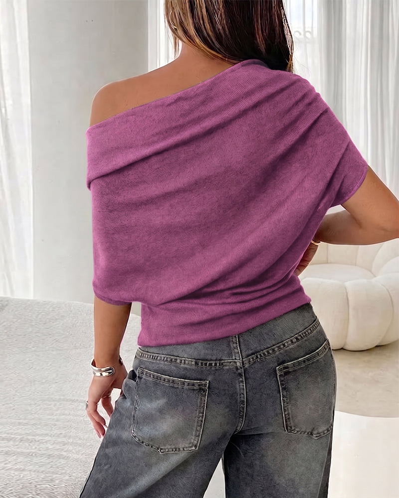 Batwing Sleeve Off-Shoulder Solid Blouse