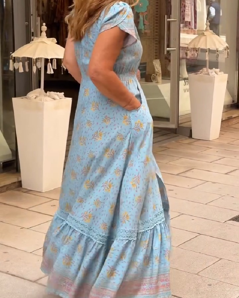 Floral Long Waist-Defined Dress