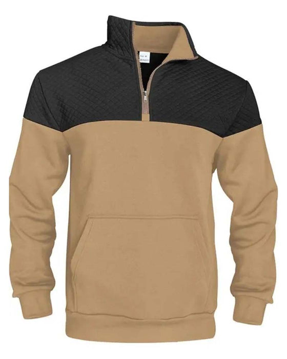 Men Colorblock Lapel Zipper Sweatshirt