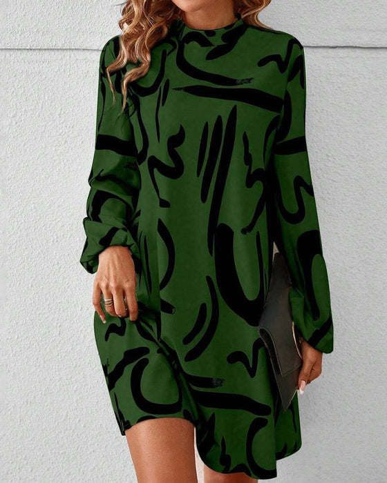 Fashionable Geometric Contrast Print Dress