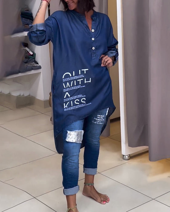 Letter print irregular button top