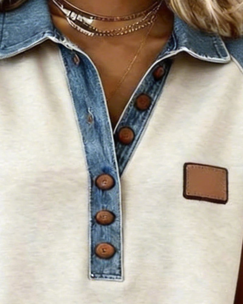 Denim Color Block Short Sleeve T-Shirt