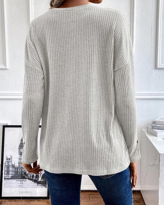 Ribbed Half Zip Pullover Blouse