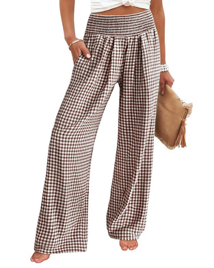 High Waist Checkered Wide Leg Pants