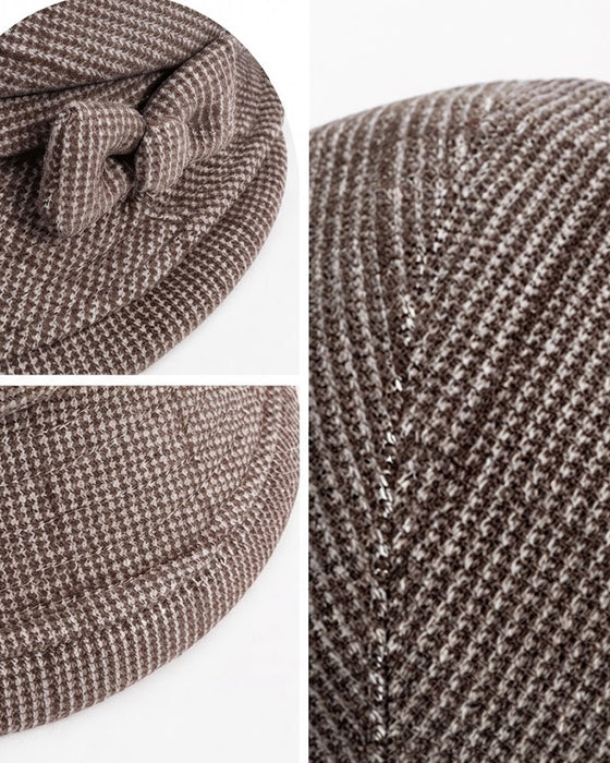 Women's Elegant Plaid Pattern Bow Decor Beret