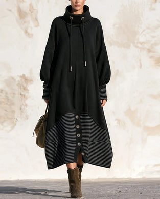 Turtleneck Drawstring Striped Dress