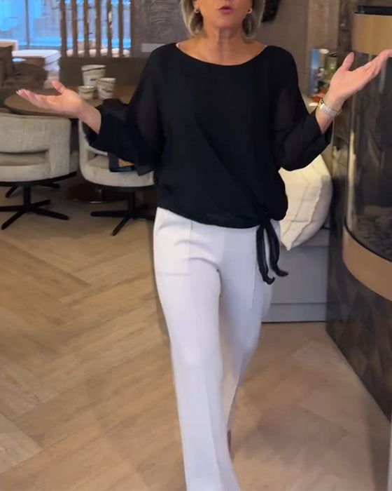 Simple Crewneck Solid Blouse