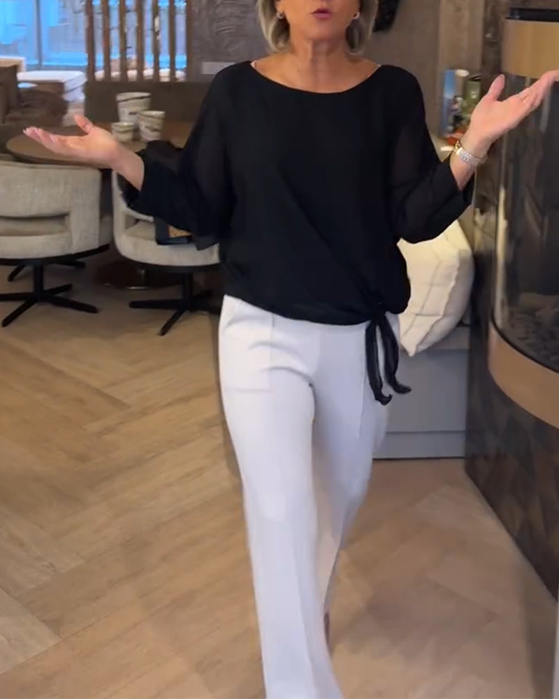 Simple Crewneck Solid Blouse