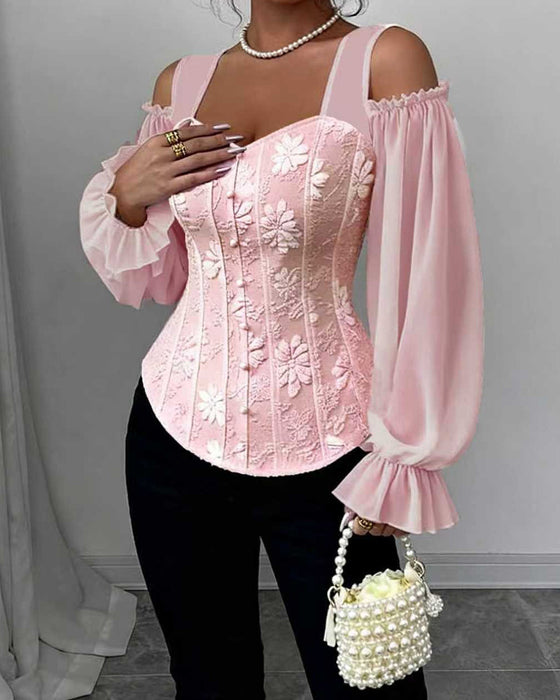Off-Shoulder Long Sleeve Waist Blouse