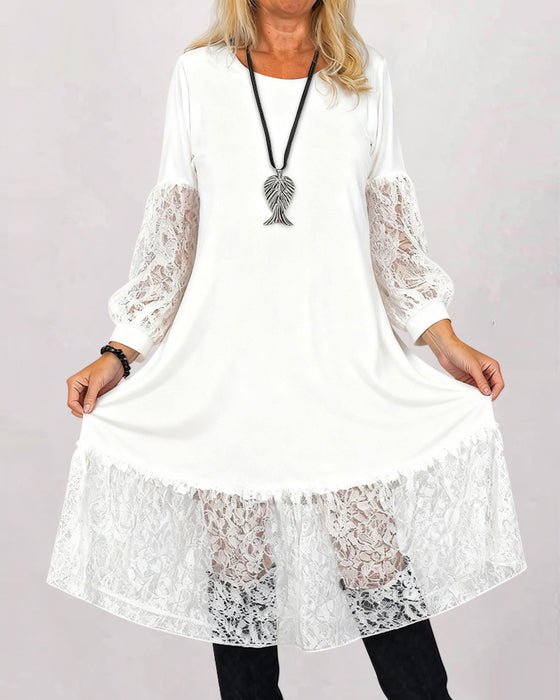 Round Neck Lace Patchwork Loose Dress
