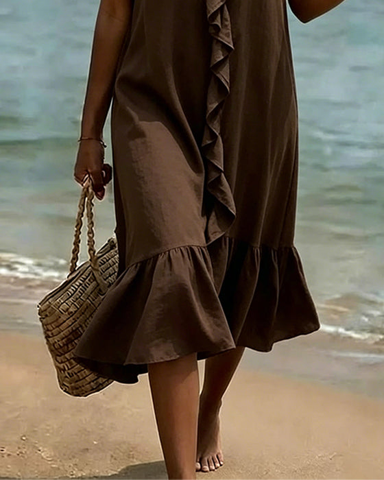 V-Neck Ruffle Sleeveless Dress
