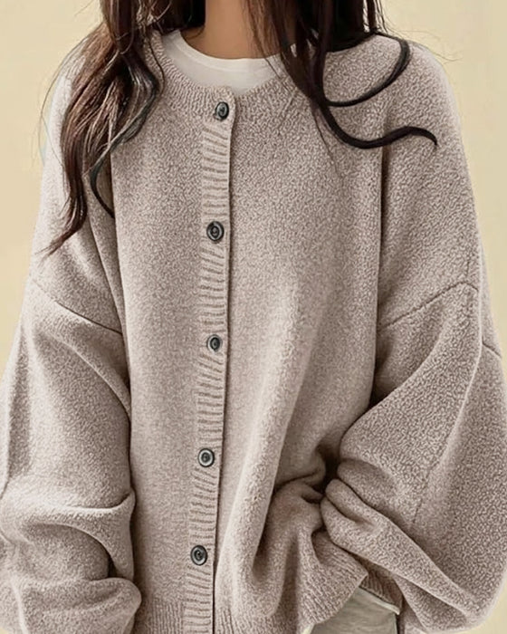 Crew Neck Buttoned Sweater Cardigan