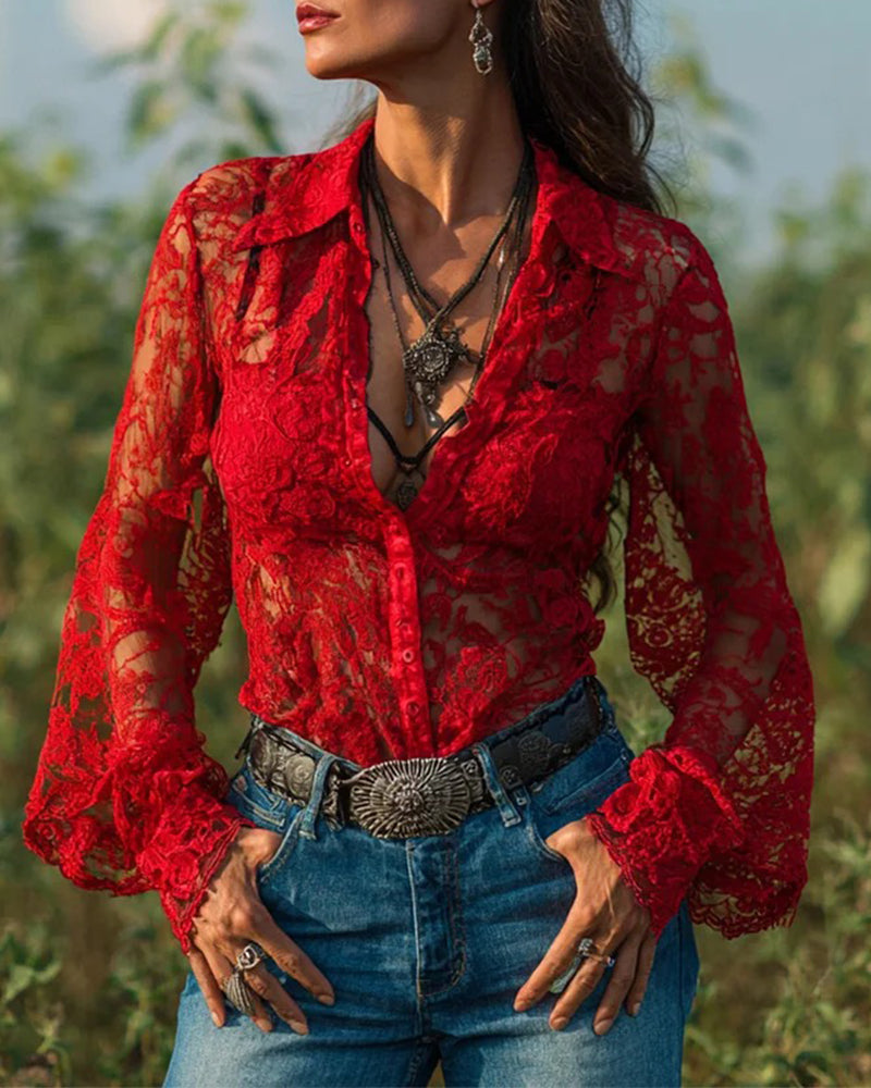 Solid Color Long-Sleeved Collared Shirt