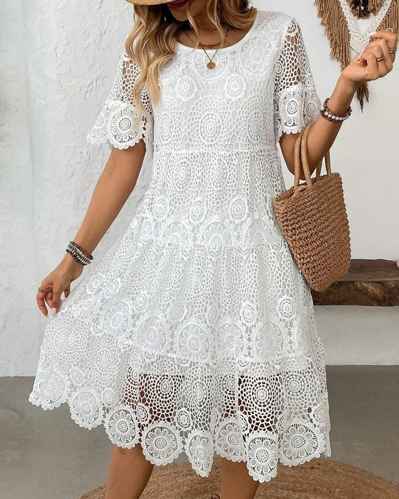 Cut-Out Lace Crewneck Dresses