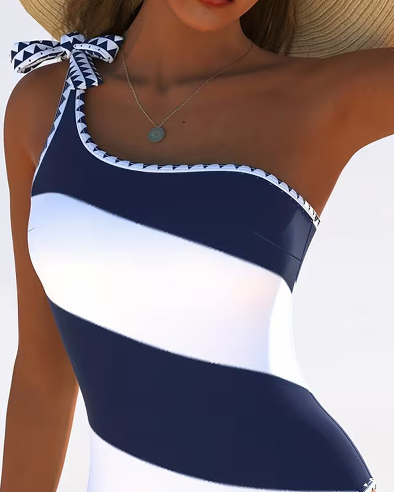 Color-Blocked Striped One-Piece