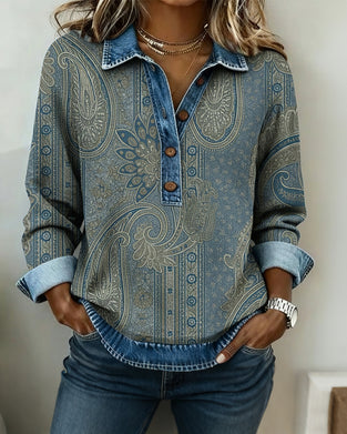 Color-Blocked Button-Down Collar Sweatshirt