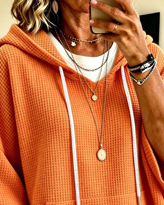 Casual Solid Color Drawstring Sweatshirt