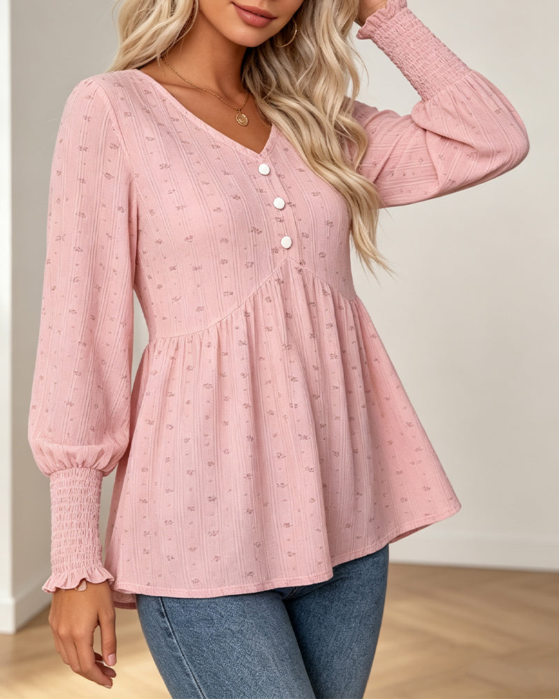 Lantern Sleeve Floral V-Neck Top