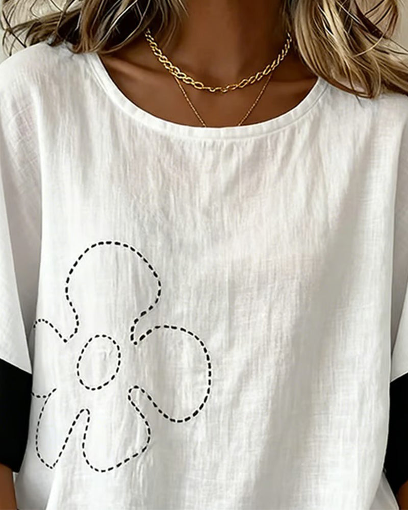 Color Block Floral Top