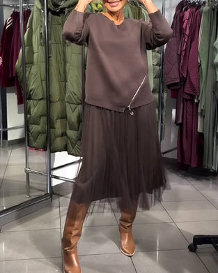 Zippered Stylish Crew Neck Sweater Set