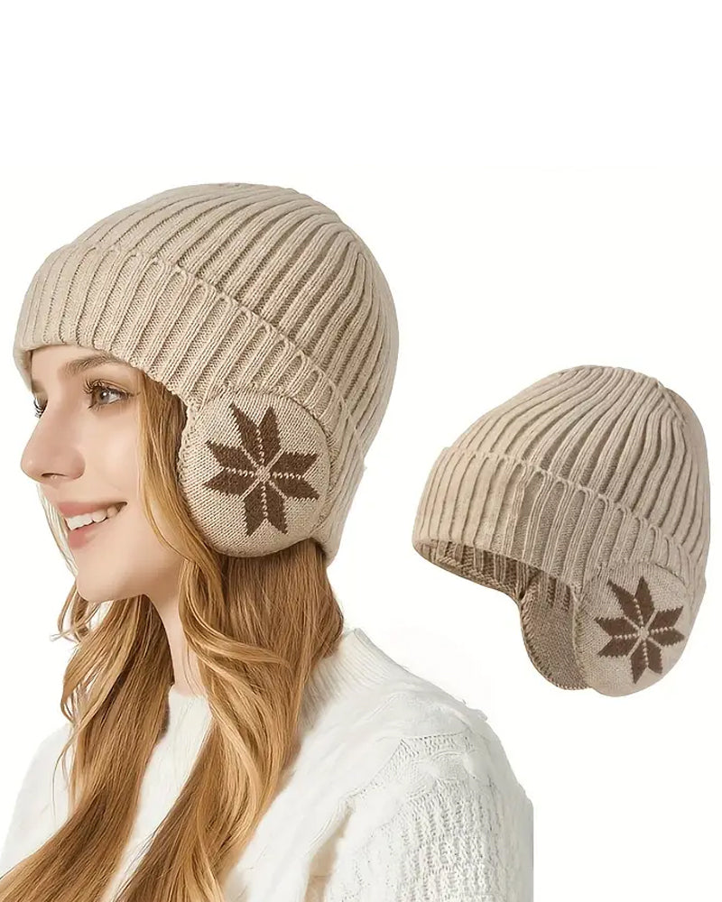 1pc Women's Fleece-Lined Winter Beanie Hat with Fleece Ears